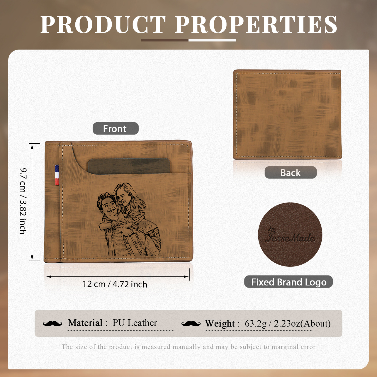 Personalized Custom Photo Leather Men's Wallet Custom Name Folding Wallet for Dad