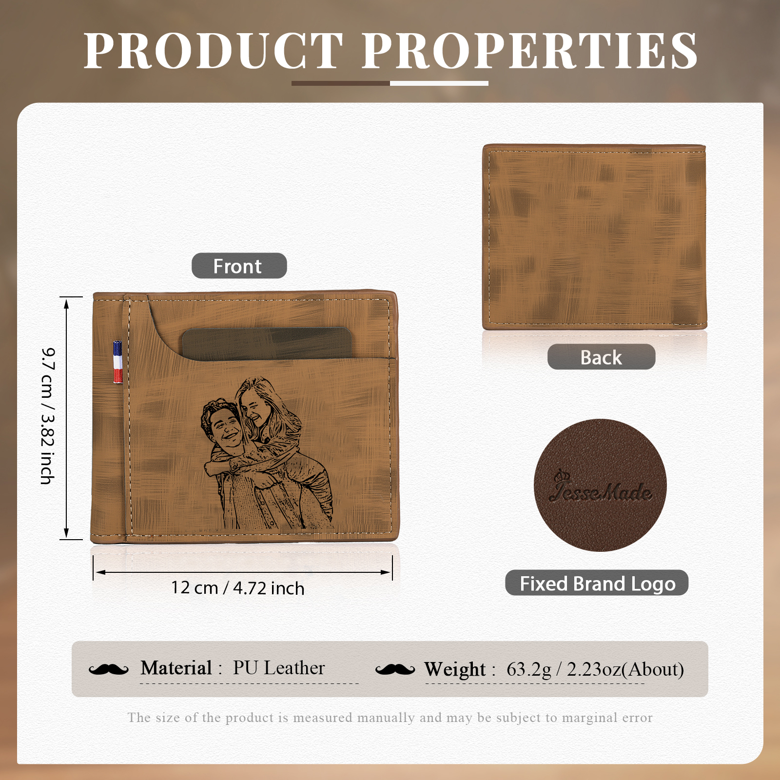 Personalized Custom Photo Leather Men's Wallet Custom Name Folding Wallet for Dad