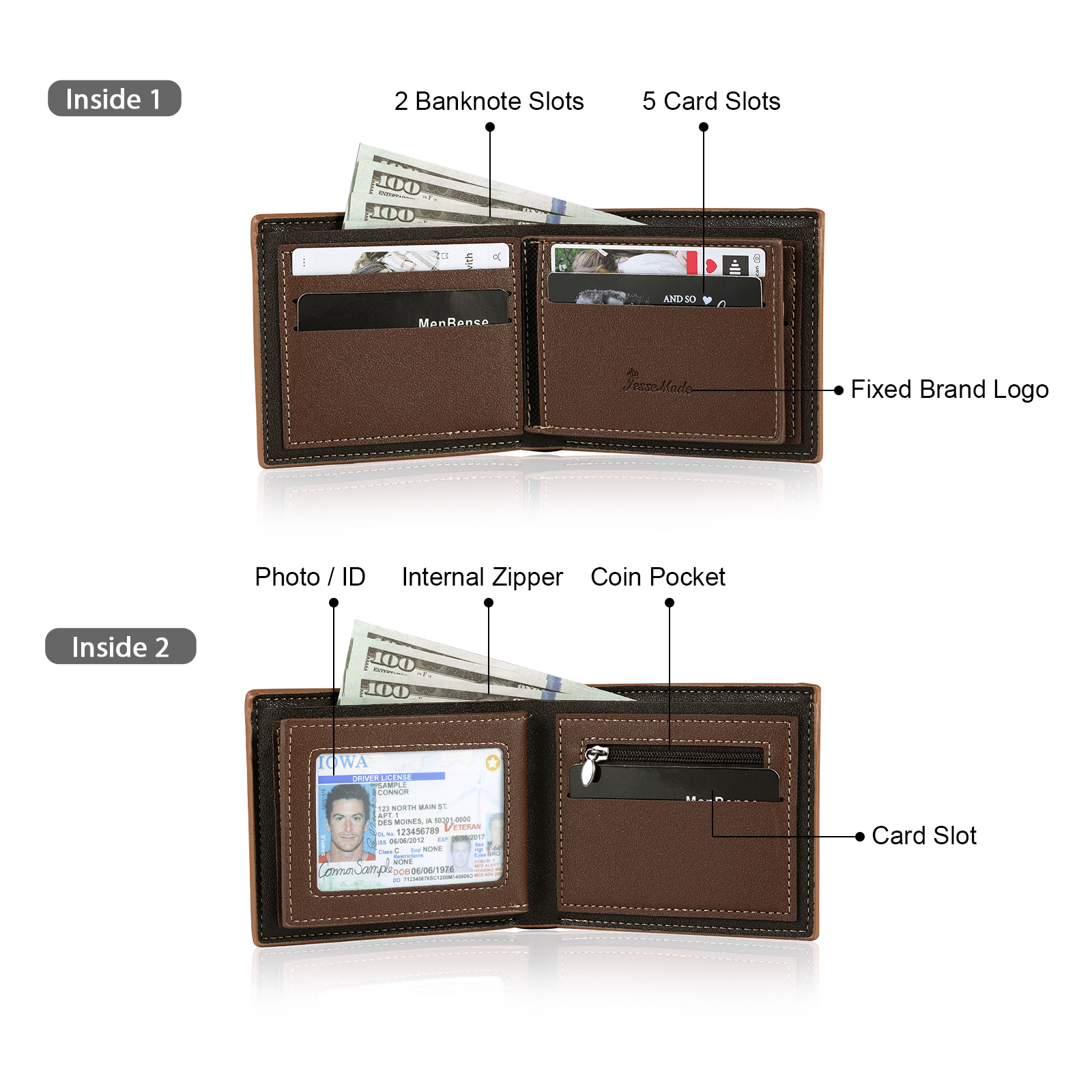 Personalized Custom Name Leather Men's Wallet Custom Name Folding Wallet for Dad