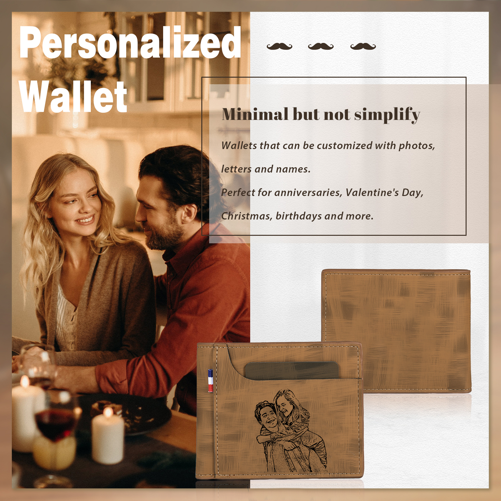 Personalized Custom Photo Leather Men's Wallet Custom Name Folding Wallet for Dad