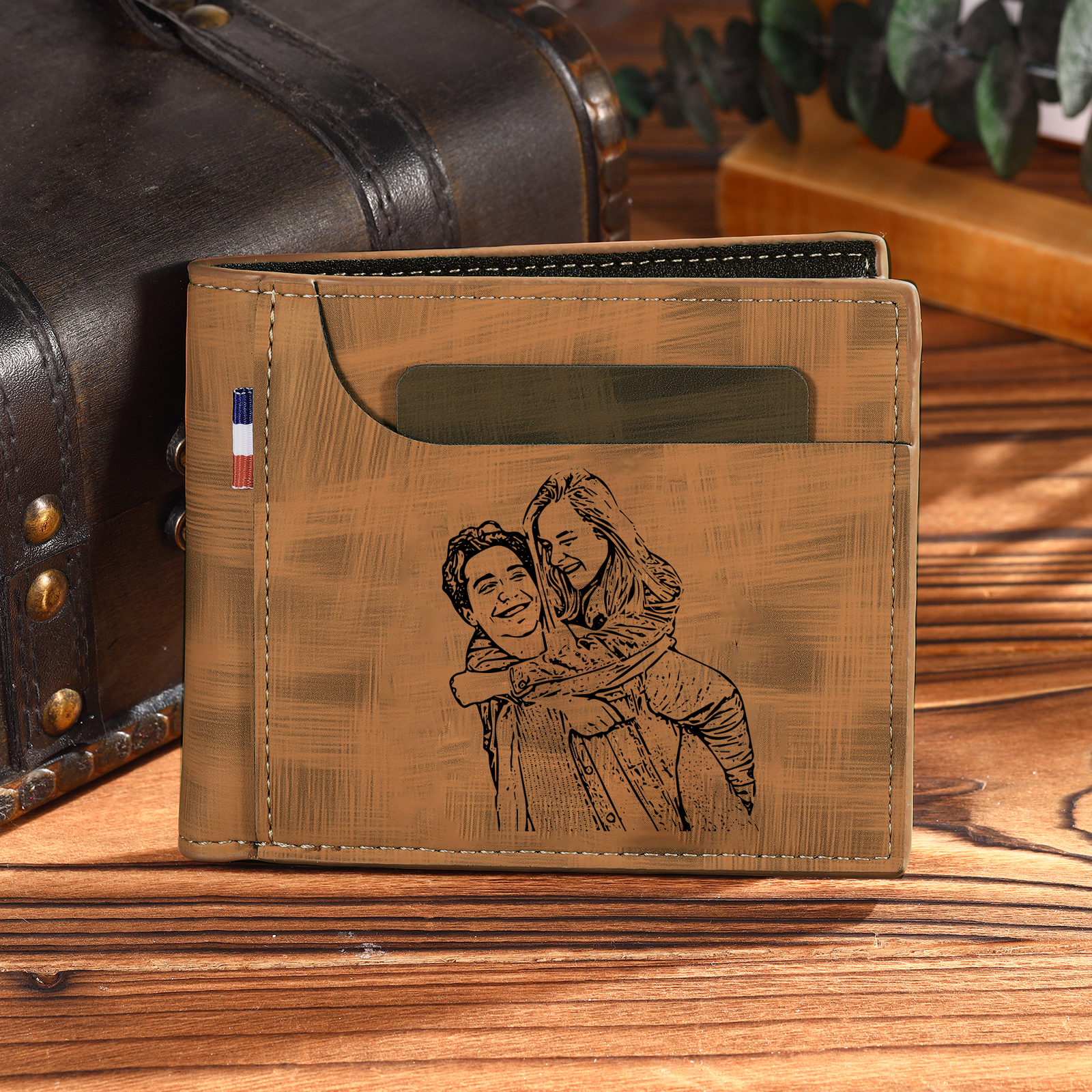 Personalized Custom Photo Leather Men's Wallet Custom Name Folding Wallet for Dad