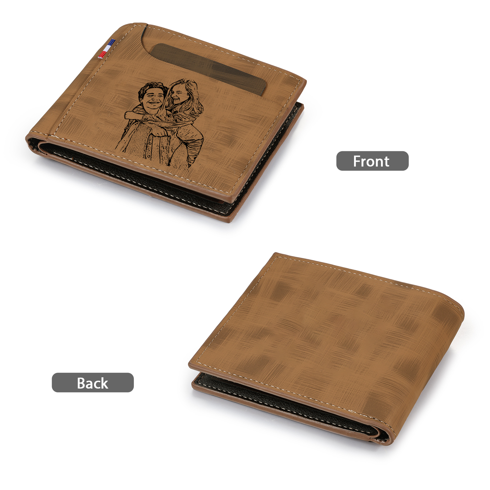 Personalized Custom Photo Leather Men's Wallet Custom Name Folding Wallet for Dad