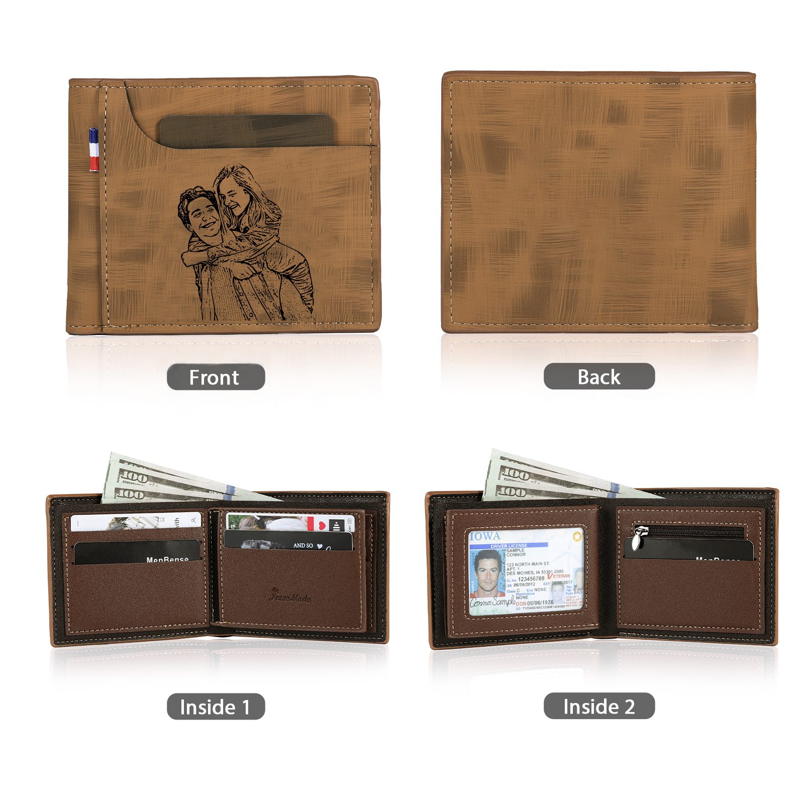 Personalized Custom Photo Leather Men's Wallet Custom Name Folding Wallet for Dad