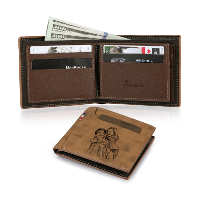 Personalized Custom Photo Leather Men's Wallet Custom Name Folding Wallet for Dad