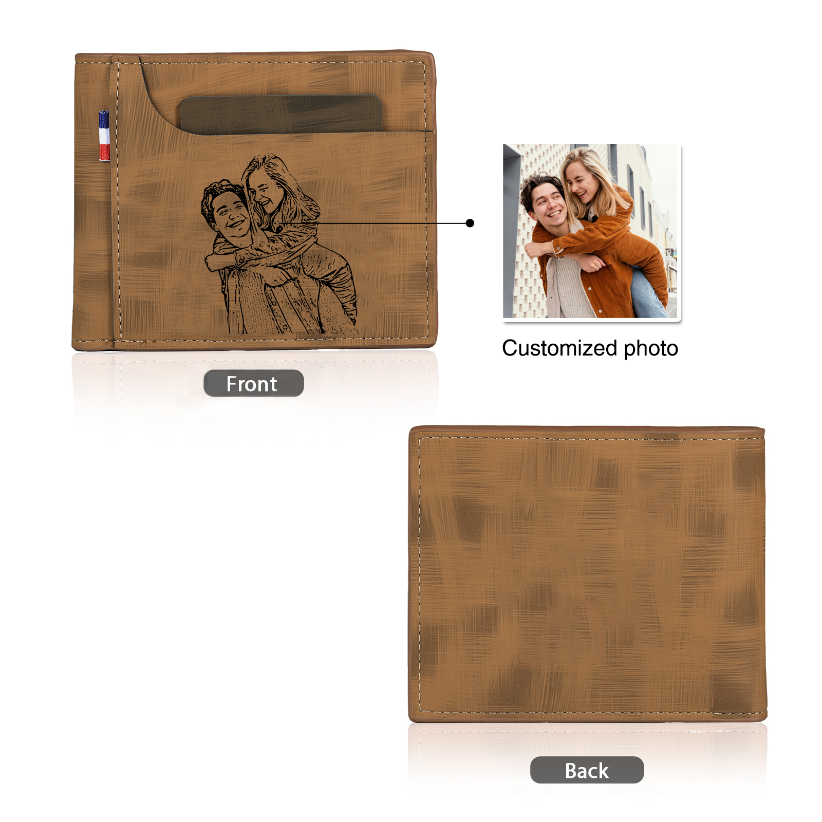 Personalized Custom Photo Leather Men's Wallet Custom Name Folding Wallet for Dad