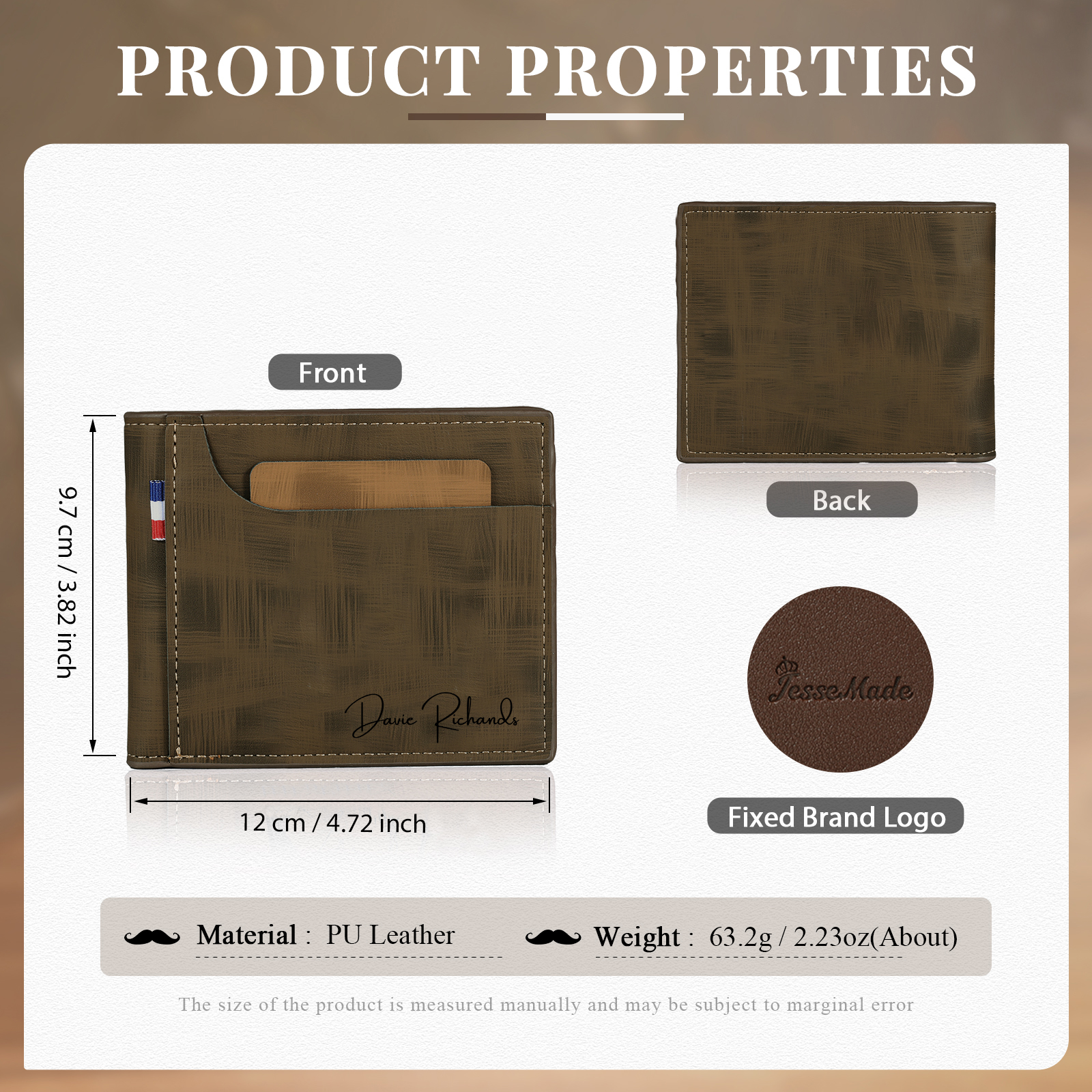 Personalized Custom Name Leather Men's Wallet Custom Name Folding Wallet for Dad