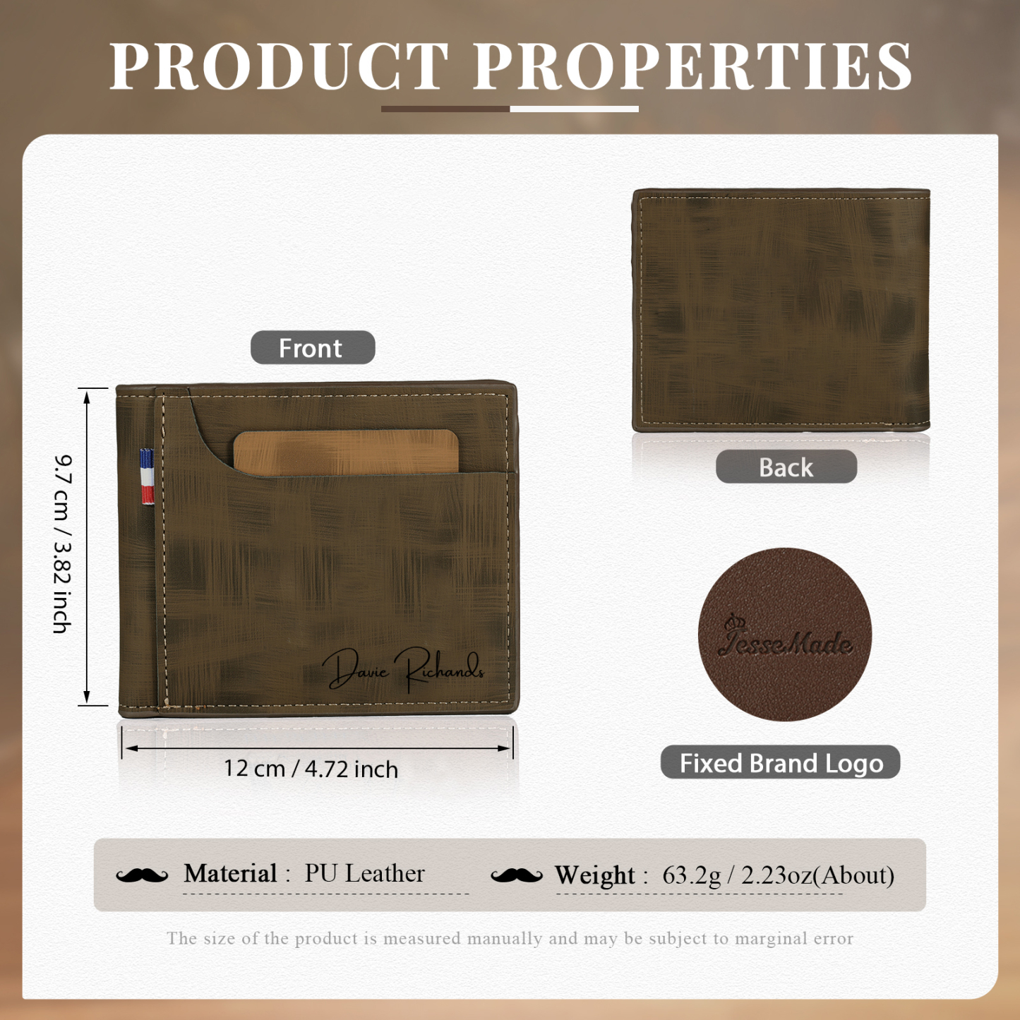 Personalized Custom Name Leather Men's Wallet Custom Name Folding Wallet for Dad
