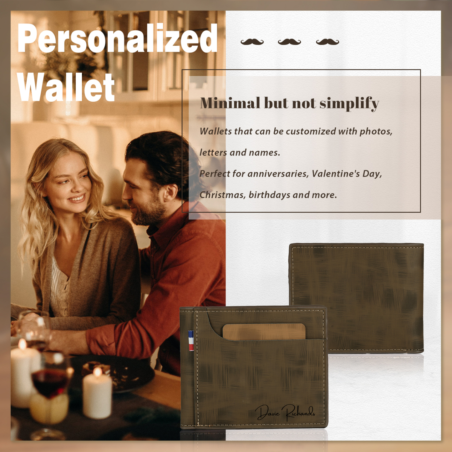 Personalized Custom Name Leather Men's Wallet Custom Name Folding Wallet for Dad