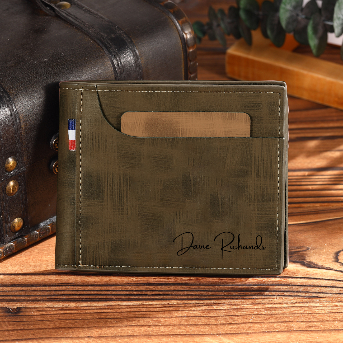 Personalized Custom Name Leather Men's Wallet Custom Name Folding Wallet for Dad