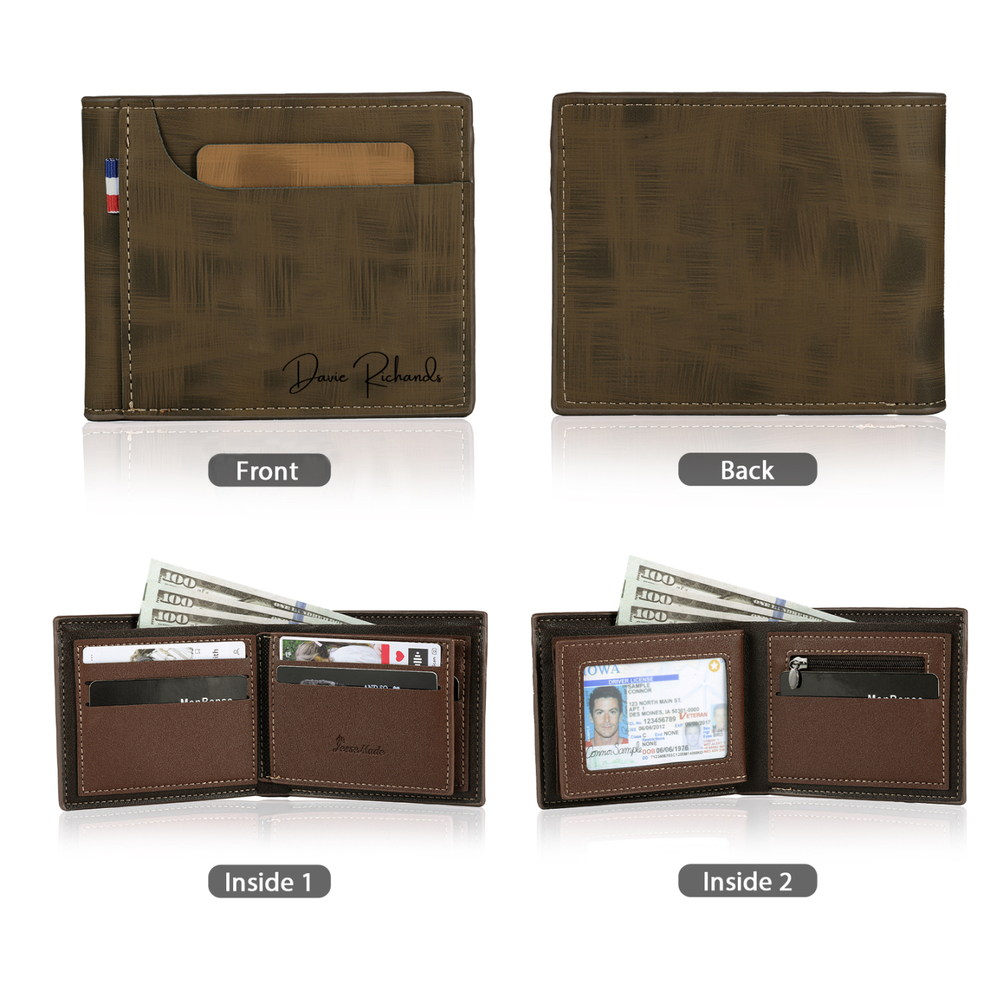 Personalized Custom Name Leather Men's Wallet Custom Name Folding Wallet for Dad