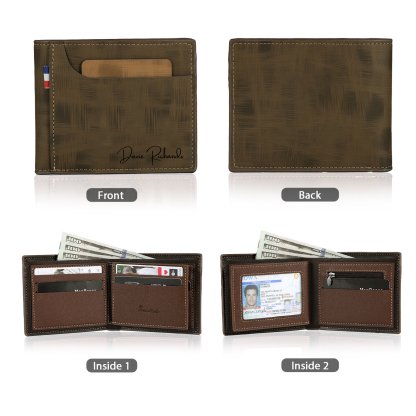Personalized Custom Name Leather Men's Wallet Custom Name Folding Wallet for Dad