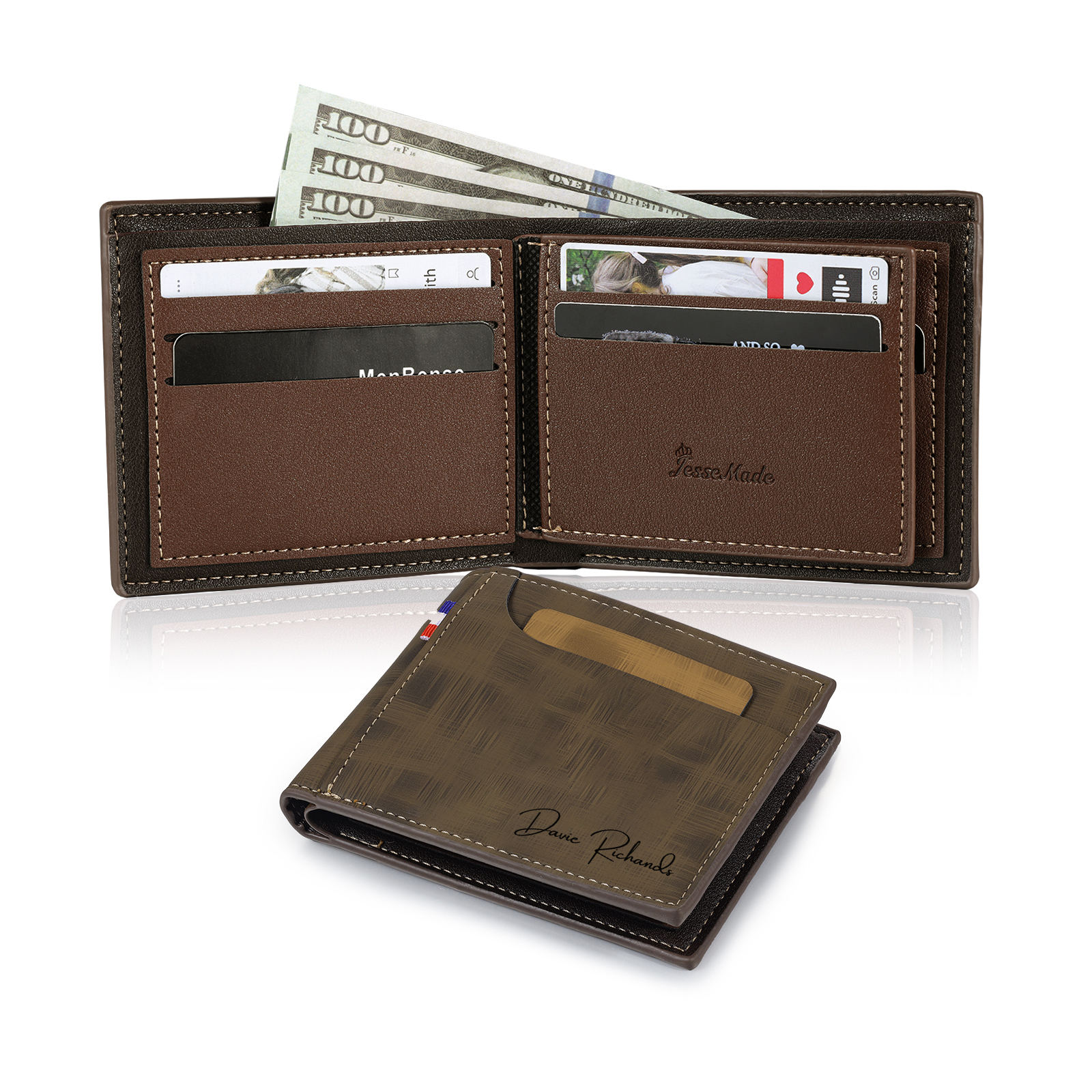 Personalized Custom Name Leather Men's Wallet Custom Name Folding Wallet for Dad