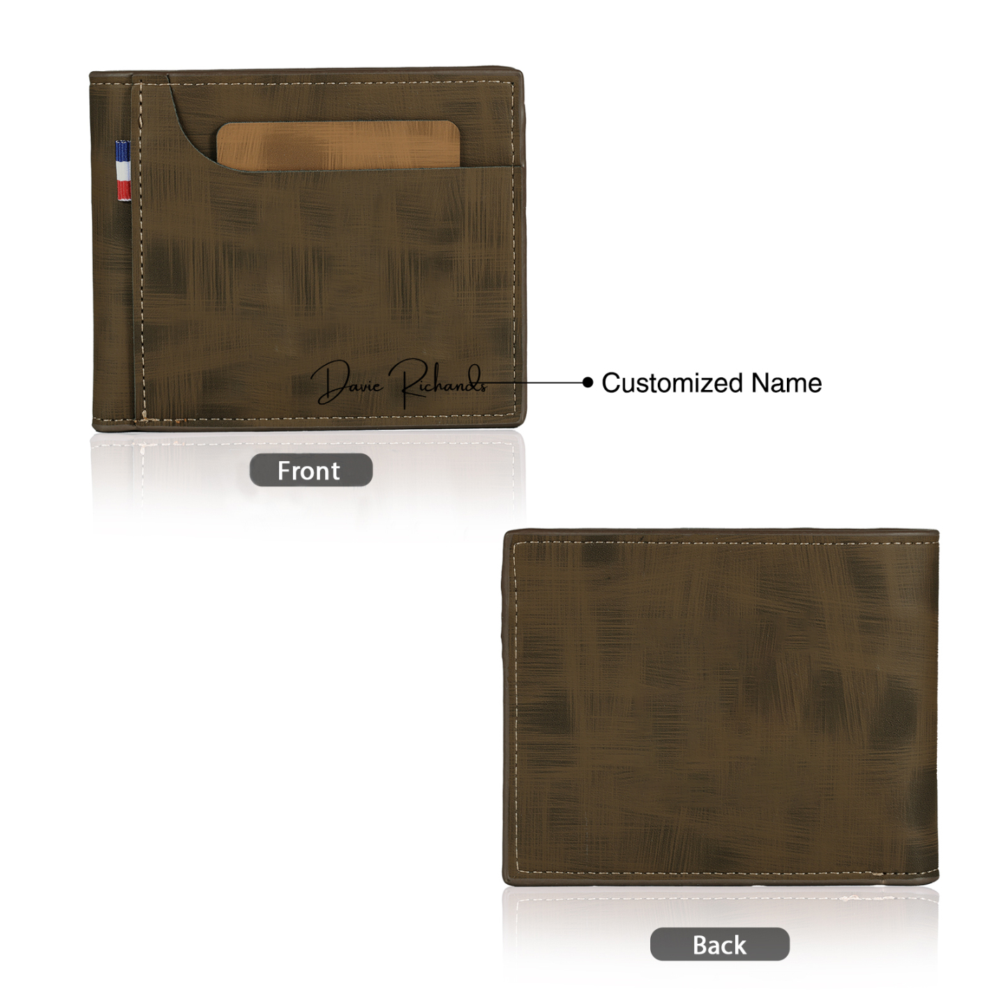 Personalized Custom Name Leather Men's Wallet Custom Name Folding Wallet for Dad