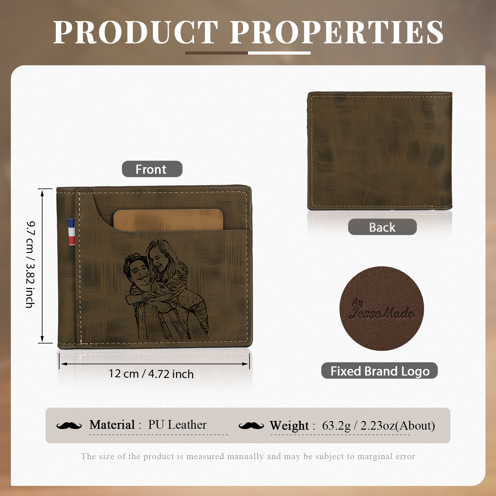 Personalized Custom Photo Leather Men's Wallet Custom Name Folding Wallet for Dad