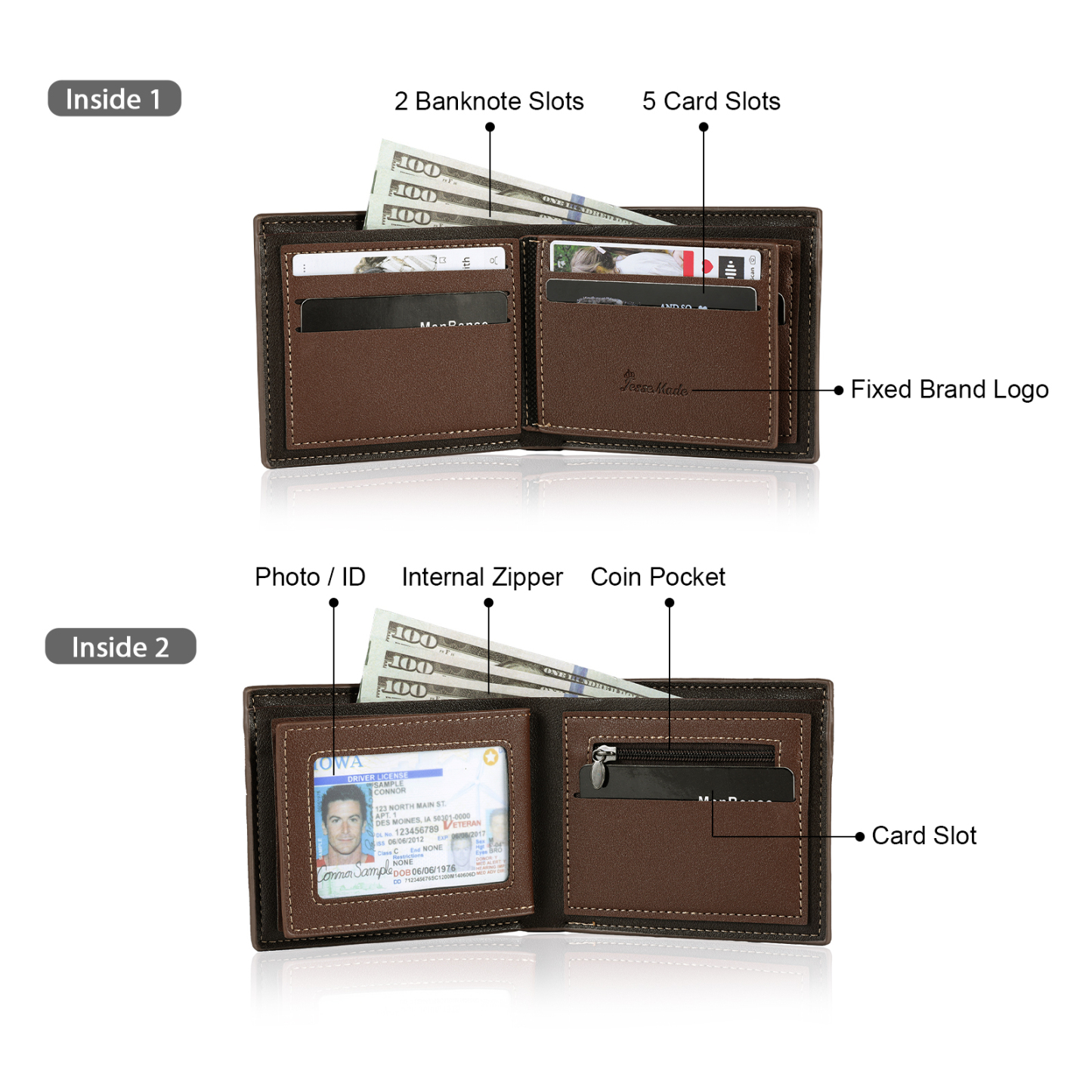 Personalized Custom Name Leather Men's Wallet Custom Name Folding Wallet for Dad