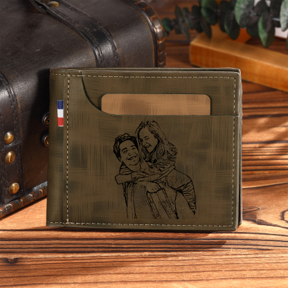 Personalized Custom Photo Leather Men's Wallet Custom Name Folding Wallet for Dad
