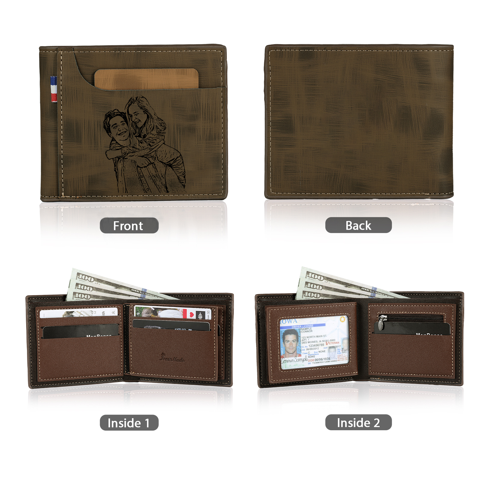 Personalized Custom Photo Leather Men's Wallet Custom Name Folding Wallet for Dad