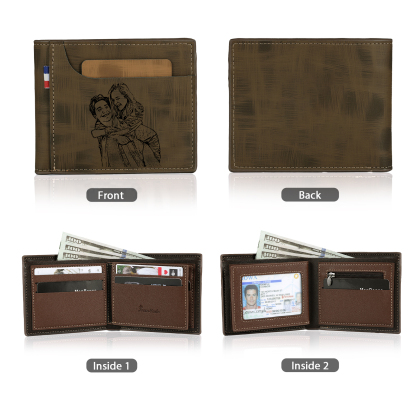 Personalized Custom Photo Leather Men's Wallet Custom Name Folding Wallet for Dad