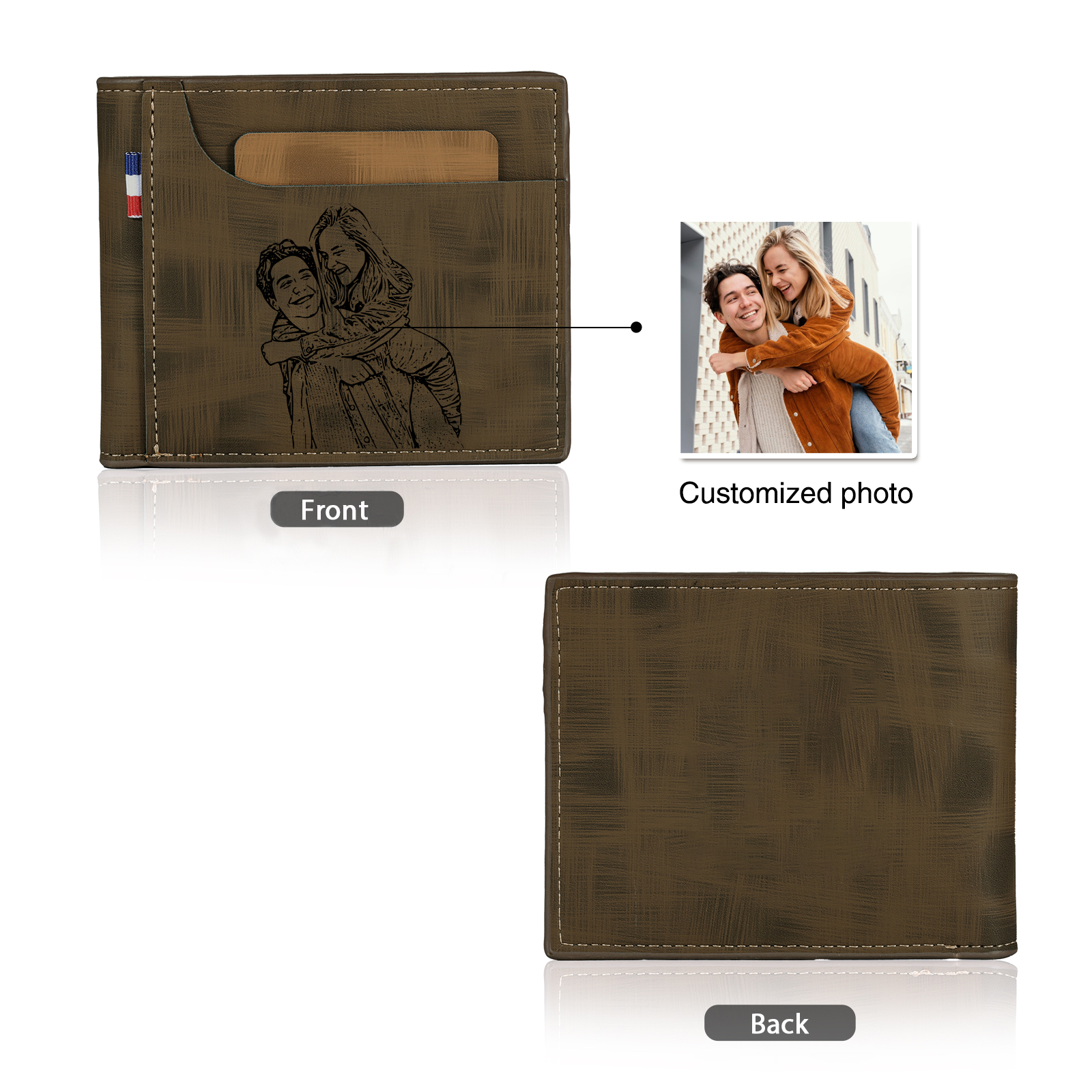 Personalized Custom Photo Leather Men's Wallet Custom Name Folding Wallet for Dad