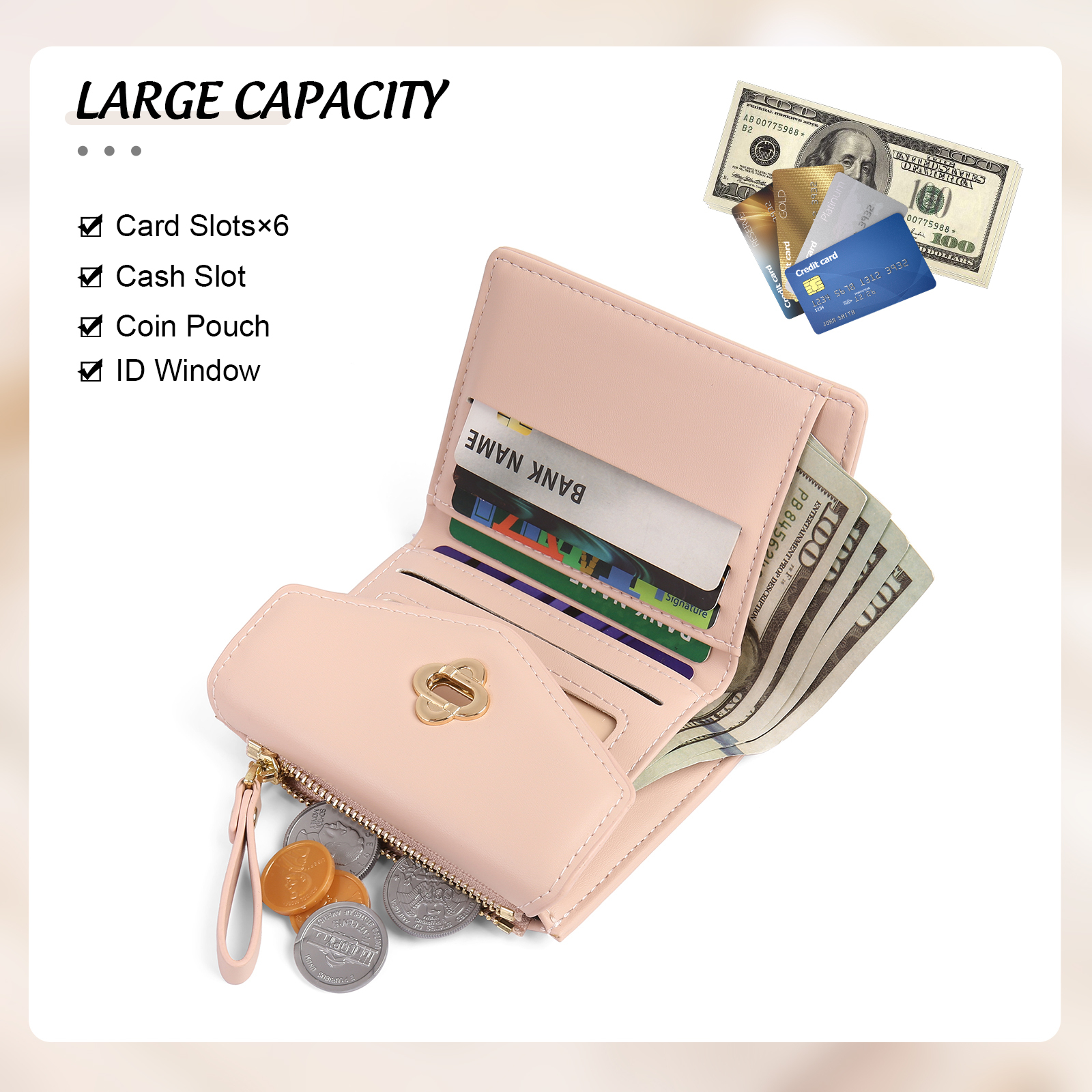 Personalized Photo and Text PU Leather Button Wallet Coin Purse Three Colors Available Gift for Her