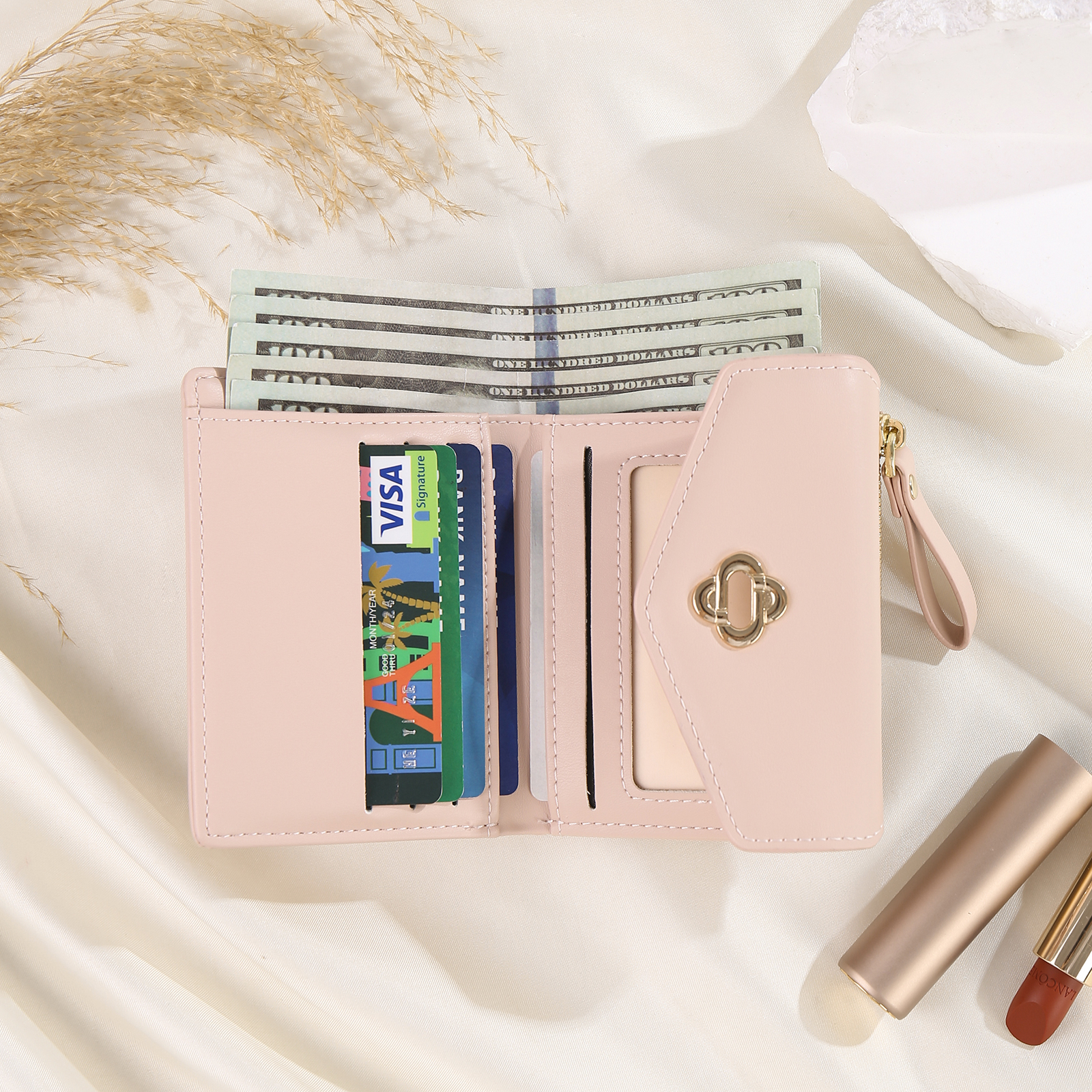 Personalized Photo and Text PU Leather Button Wallet Coin Purse Three Colors Available Gift for Her