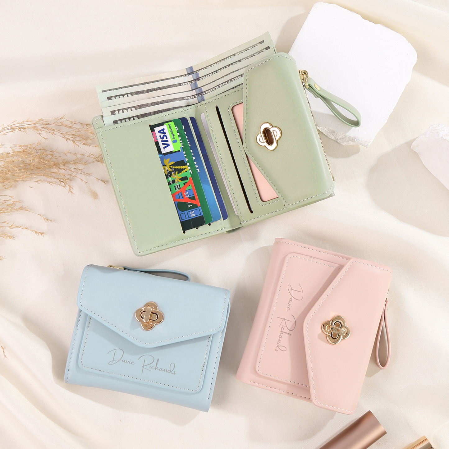 Personalized Photo and Text PU Leather Button Wallet Coin Purse Three Colors Available Gift for Her