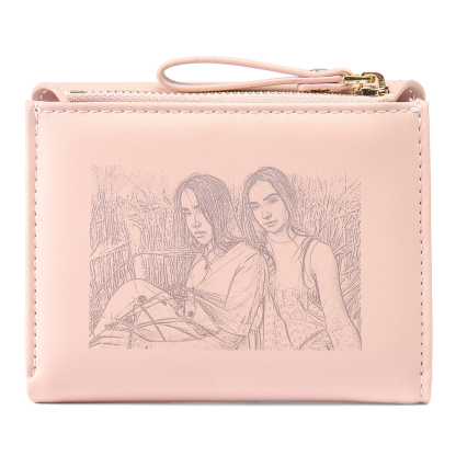 Personalized Photo and Text PU Leather Button Wallet Coin Purse Three Colors Available Gift for Her