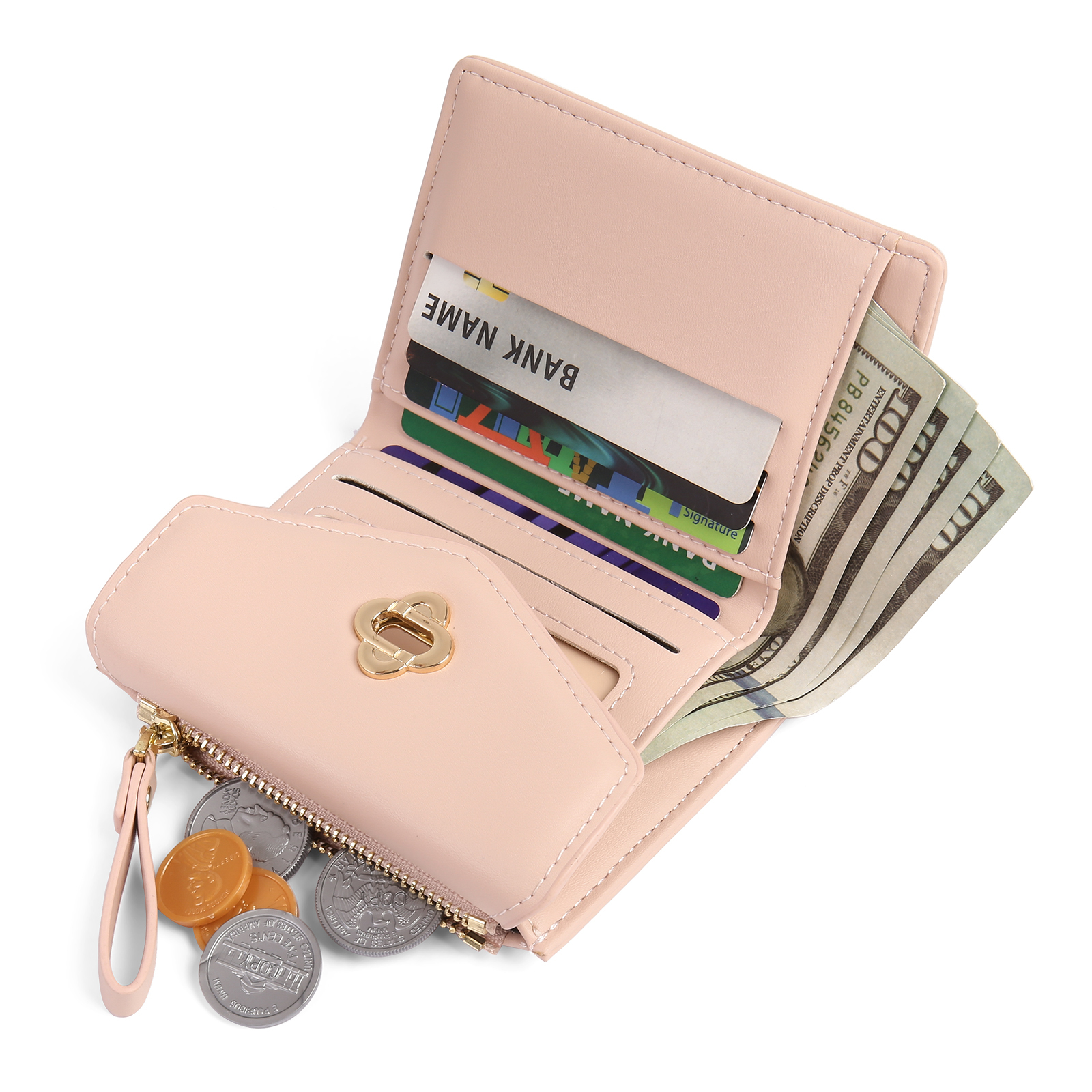 Personalized Photo and Text PU Leather Button Wallet Coin Purse Three Colors Available Gift for Her