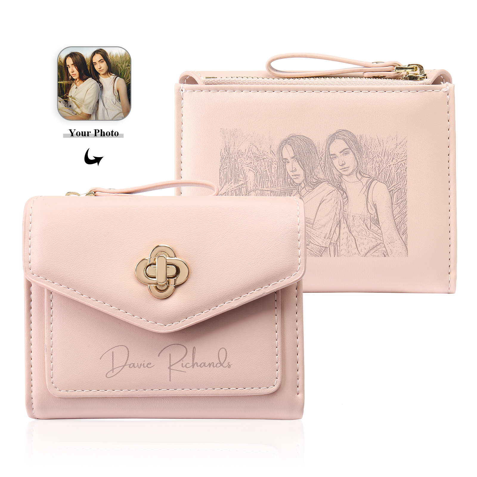 Jessemade UK Personalized Photo and Text PU Leather Button Wallet Coin Purse Three Colors Available Gift for Her 20.99 m1-t1