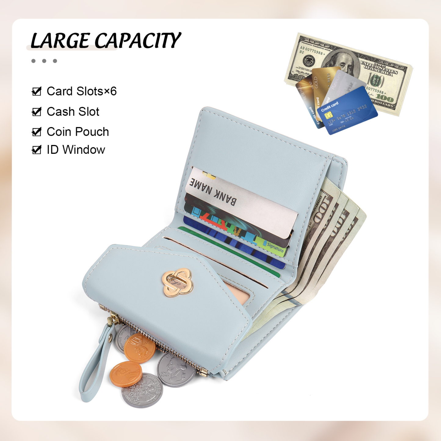 Personalized Photo and Text PU Leather Button Wallet Coin Purse Three Colors Available Gift for Her