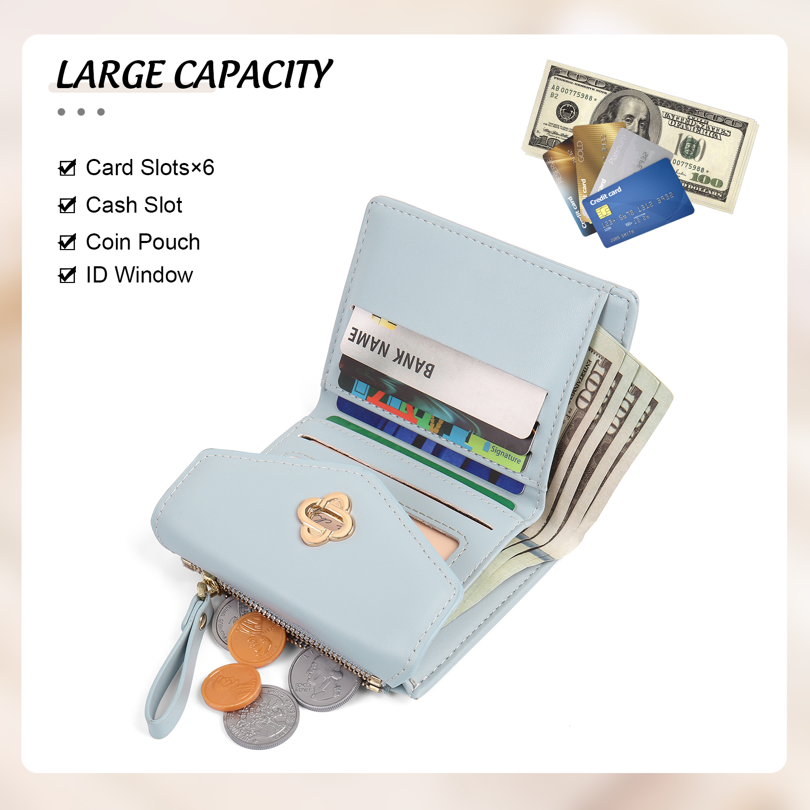 Personalized Photo and Text PU Leather Button Wallet Coin Purse Three Colors Available Gift for Her