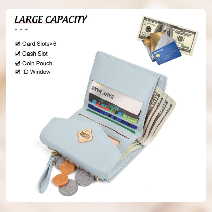 Personalized Photo and Text PU Leather Button Wallet Coin Purse Three Colors Available Gift for Her