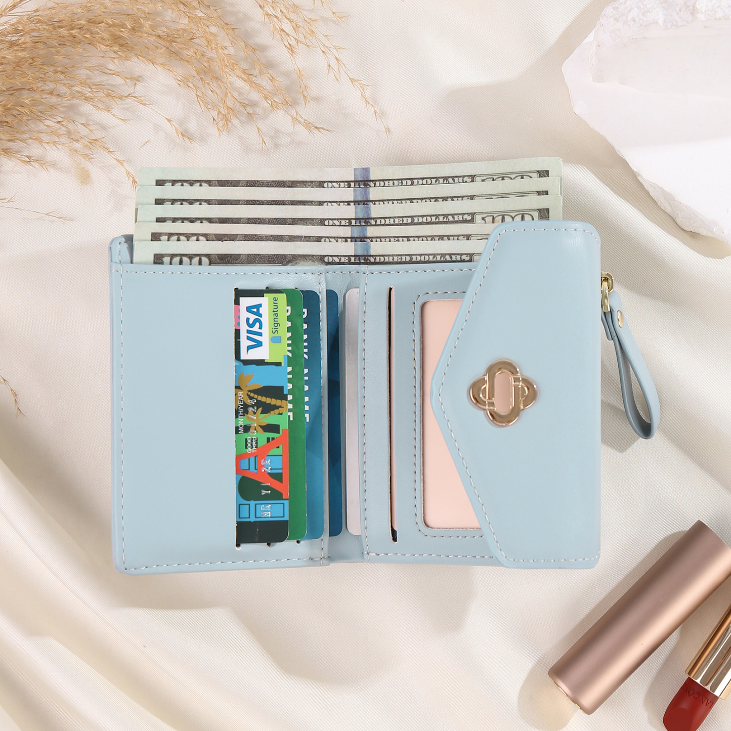 Personalized Photo and Text PU Leather Button Wallet Coin Purse Three Colors Available Gift for Her