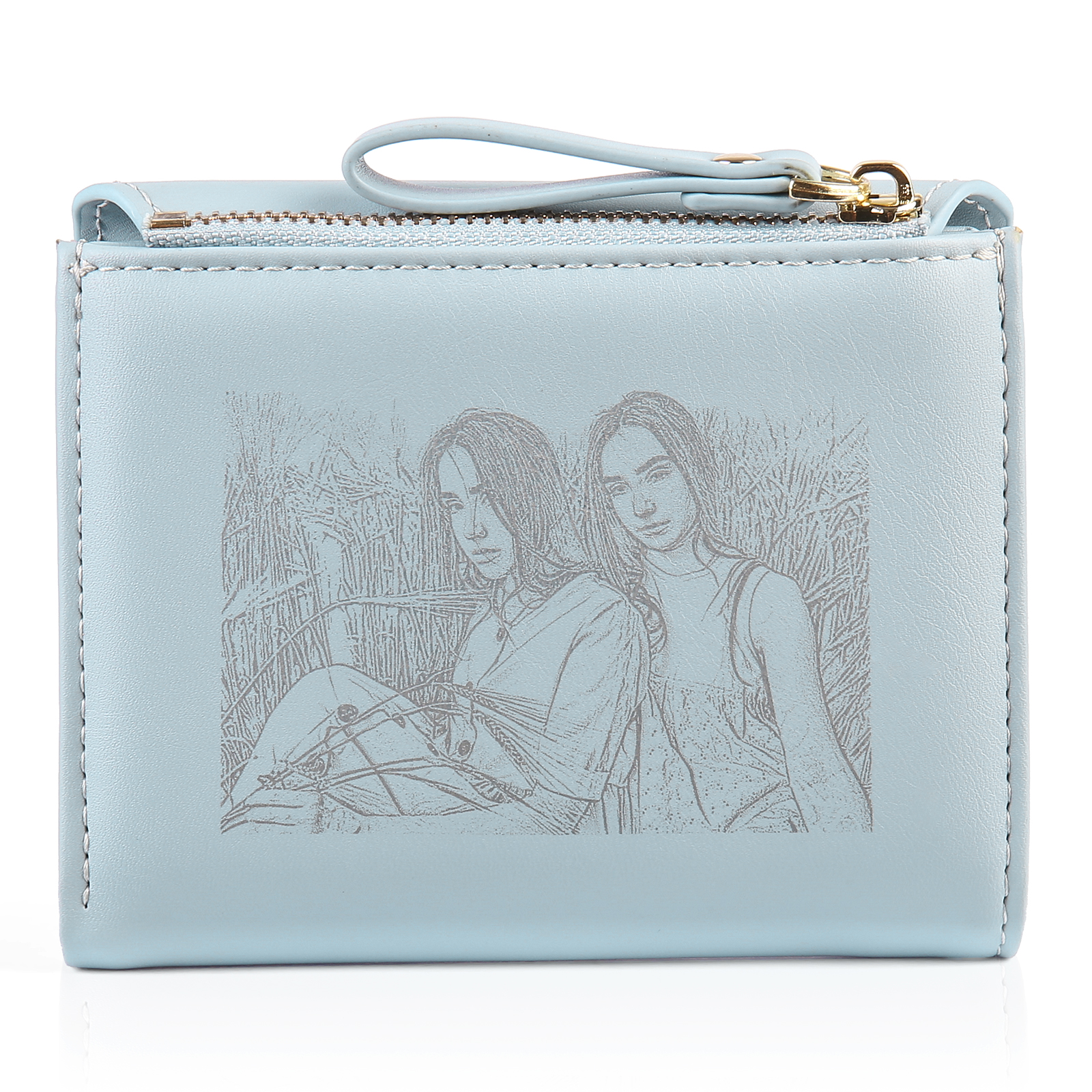 Personalized Photo and Text PU Leather Button Wallet Coin Purse Three Colors Available Gift for Her