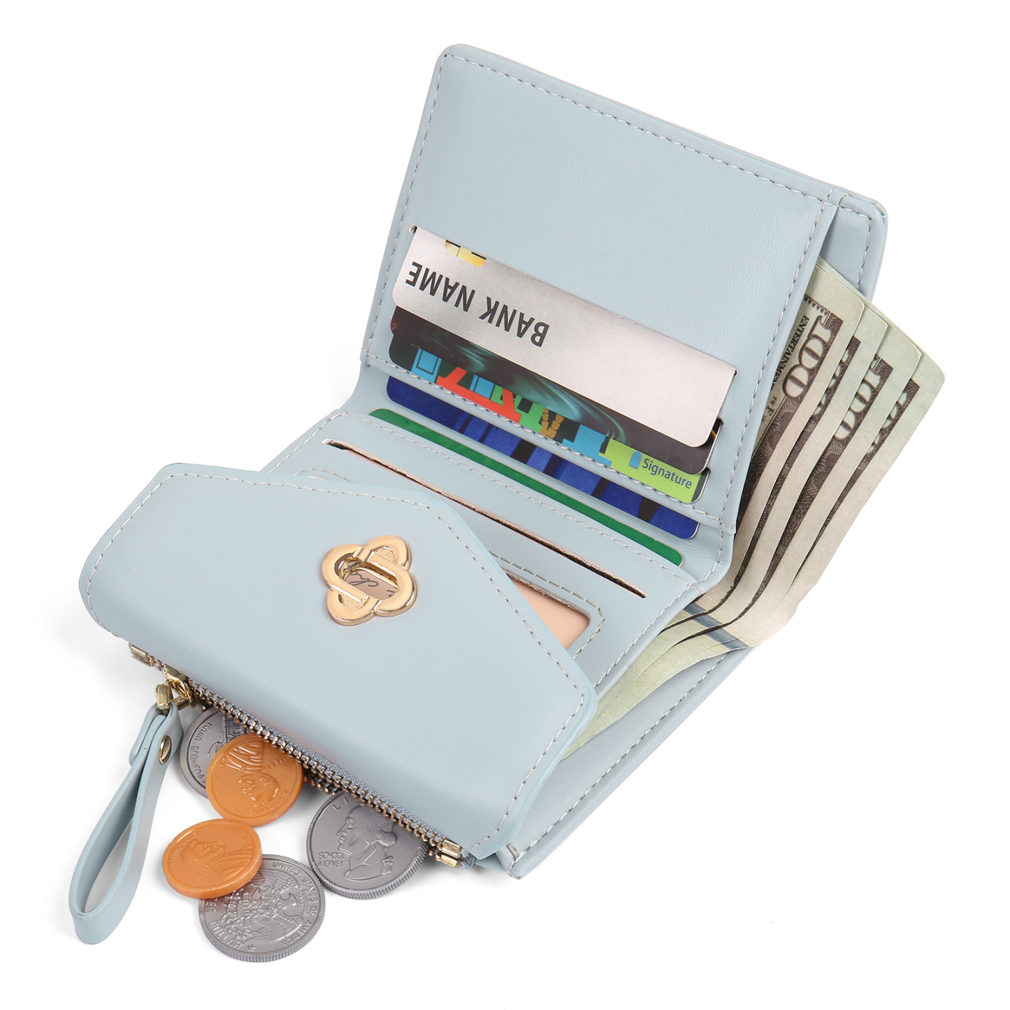 Personalized Photo and Text PU Leather Button Wallet Coin Purse Three Colors Available Gift for Her