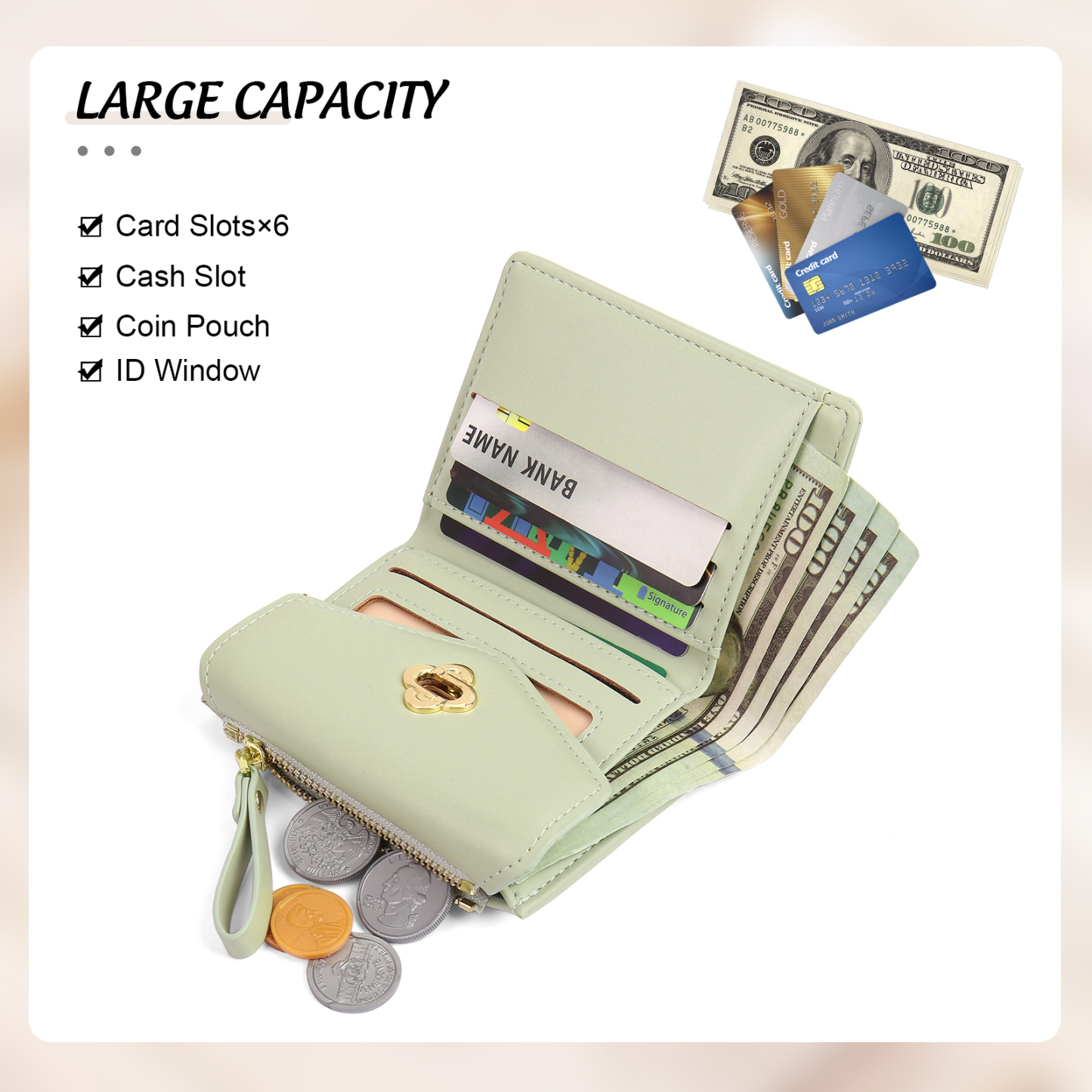 Personalized Photo and Text PU Leather Button Wallet Coin Purse Three Colors Available Gift for Her