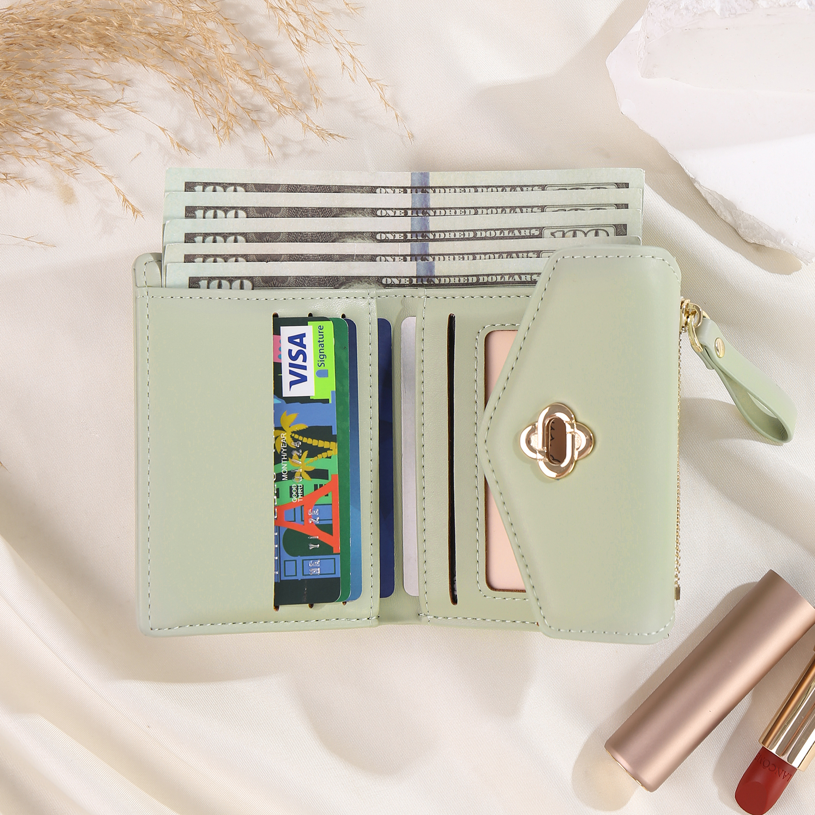 Personalized Photo and Text PU Leather Button Wallet Coin Purse Three Colors Available Gift for Her