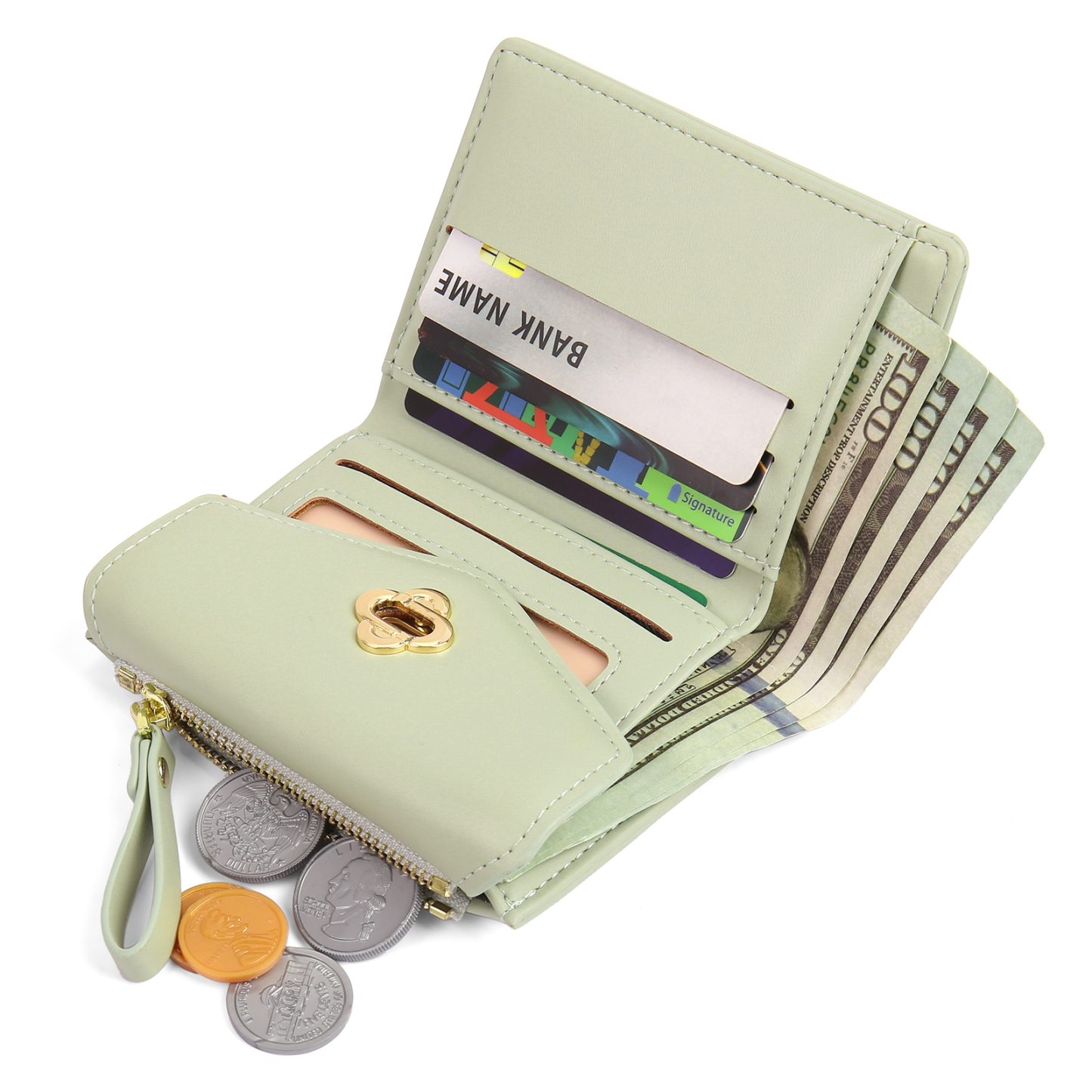 Personalized Photo and Text PU Leather Button Wallet Coin Purse Three Colors Available Gift for Her