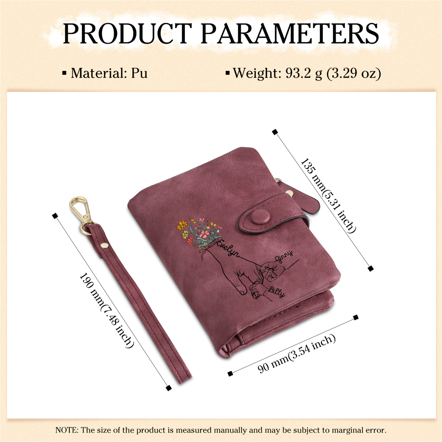 3 Names - Personalized Women's Wallet Customized 3 Names Hand in Hand Folding Women's Wallet Gift for Nan