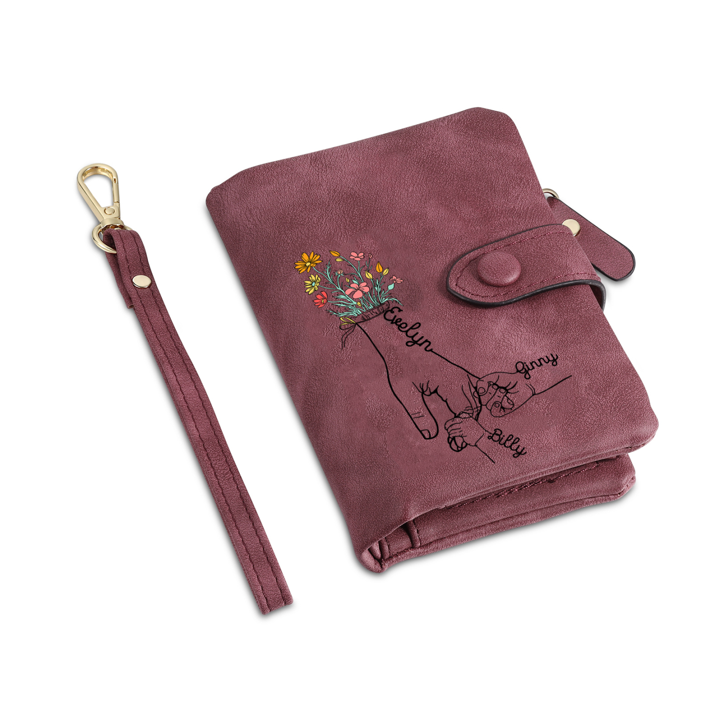3 Names - Personalized Women's Wallet Customized 3 Names Hand in Hand Folding Women's Wallet Gift for Nan