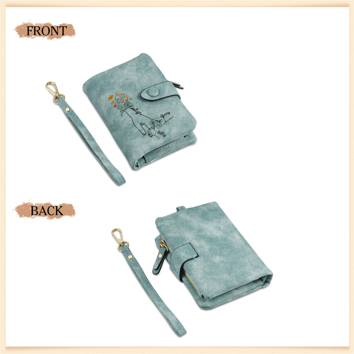 3 Names - Personalized Women's Wallet Customized 3 Names Hand in Hand Folding Women's Wallet Gift for Nan