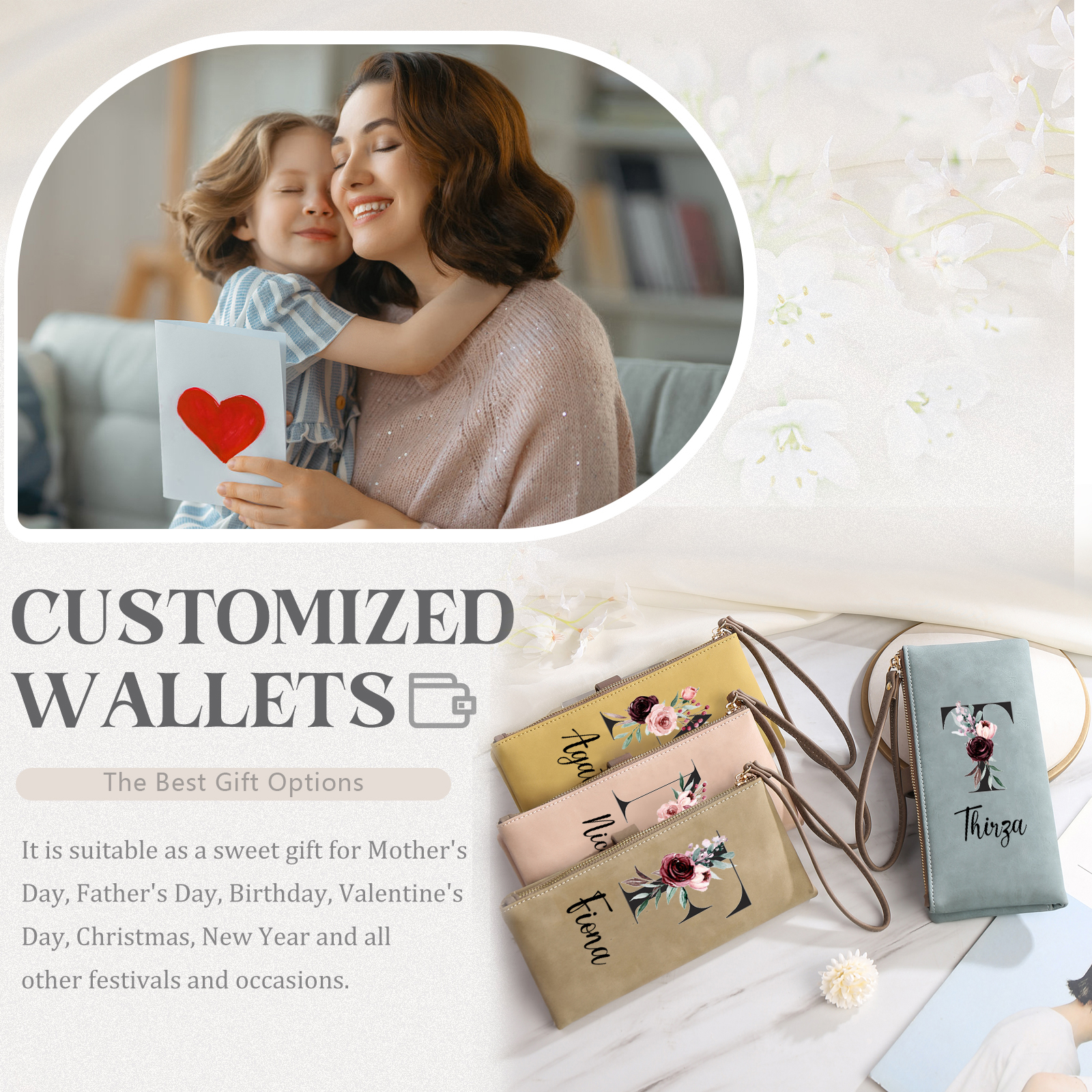 Personalized Exquisite Women'S Wallet Customized Letter And Name Zipper Women'S Wallet