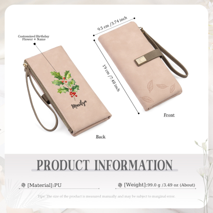 Personalized Birth Flowers And Name Women'S Zipper Wallet Exquisite Gift For Her