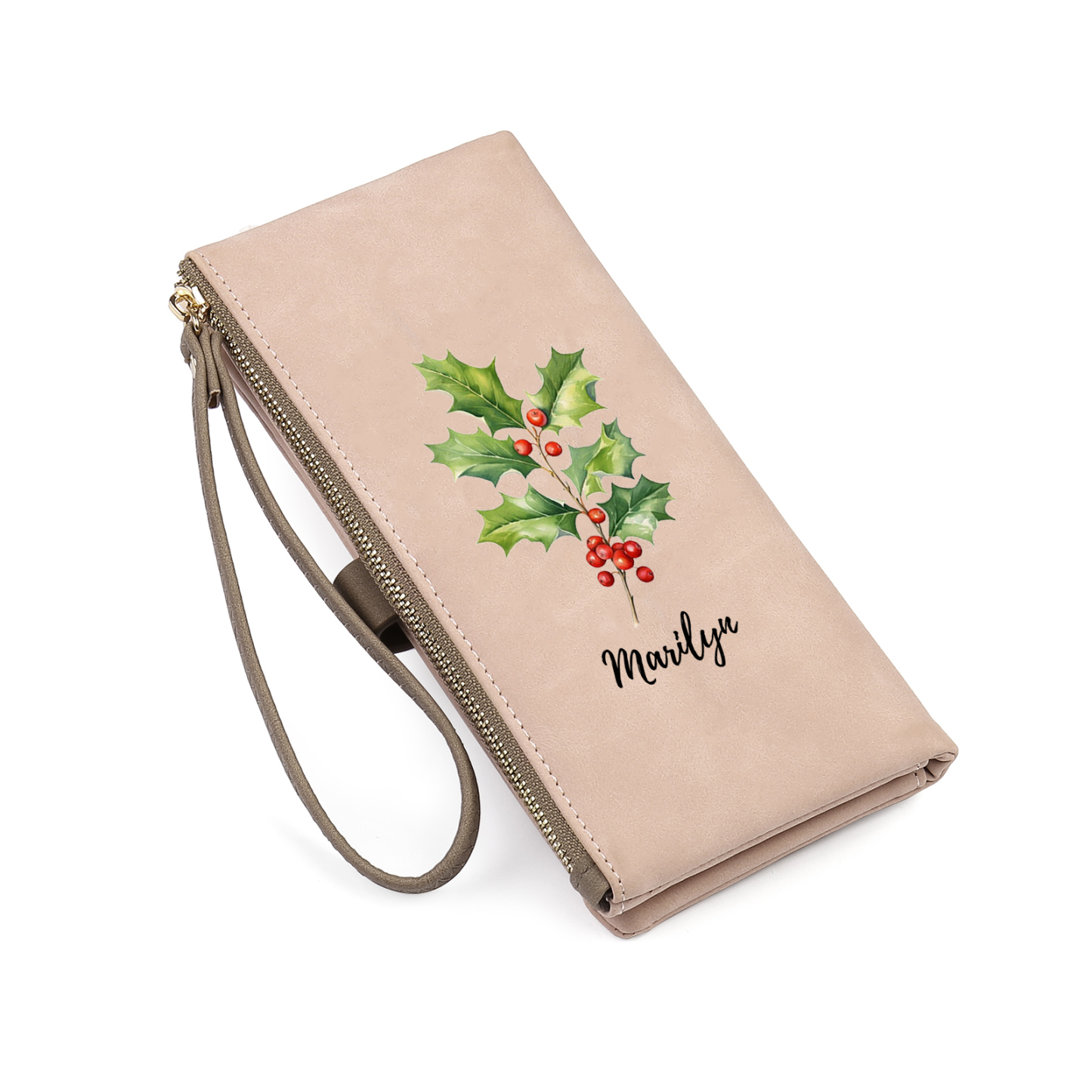 Personalized Birth Flowers And Name Women'S Zipper Wallet Exquisite Gift For Her