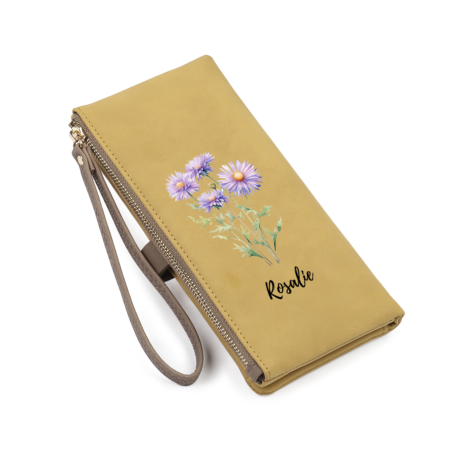 Personalized Birth Flowers And Name Women'S Zipper Wallet Exquisite Gift For Her