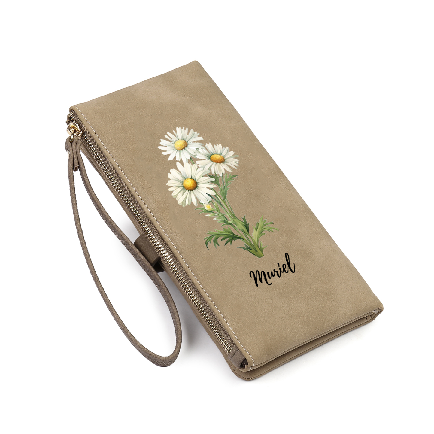 Personalized Birth Flowers And Name Women'S Zipper Wallet Exquisite Gift For Her