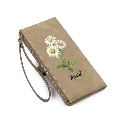 Personalized Birth Flowers And Name Women'S Zipper Wallet Exquisite Gift For Her