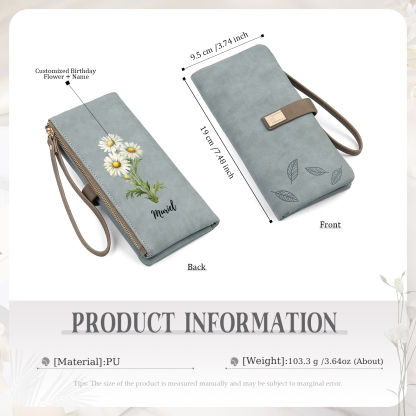 Personalized Birth Flowers And Name Women'S Zipper Wallet Exquisite Gift For Her