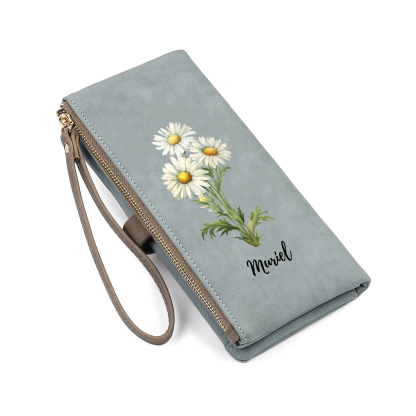 Personalized Birth Flowers And Name Women'S Zipper Wallet Exquisite Gift For Her