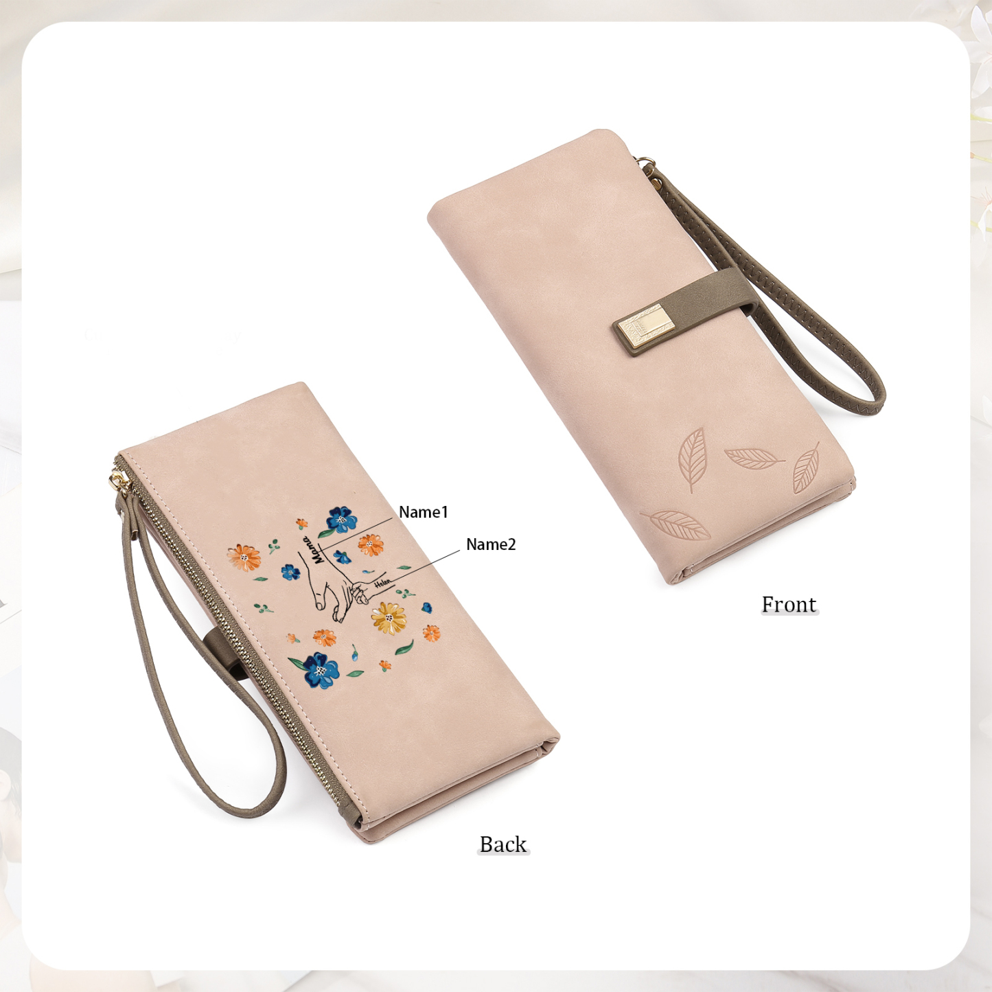 Personalised 2 Names PU Leather Wallet, Custom Long Wallet Gift For Her | Jessemade